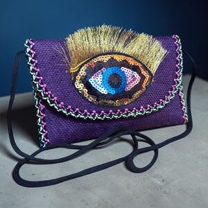 Handwoven Evil Eye Crossbody Bag. New.